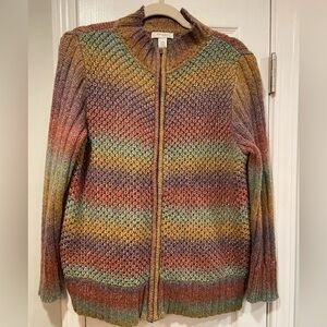 Dress Barn Size 14/16 Mock Neck Full Zip Waffle Knit Ribbed Cardigan Sweater
